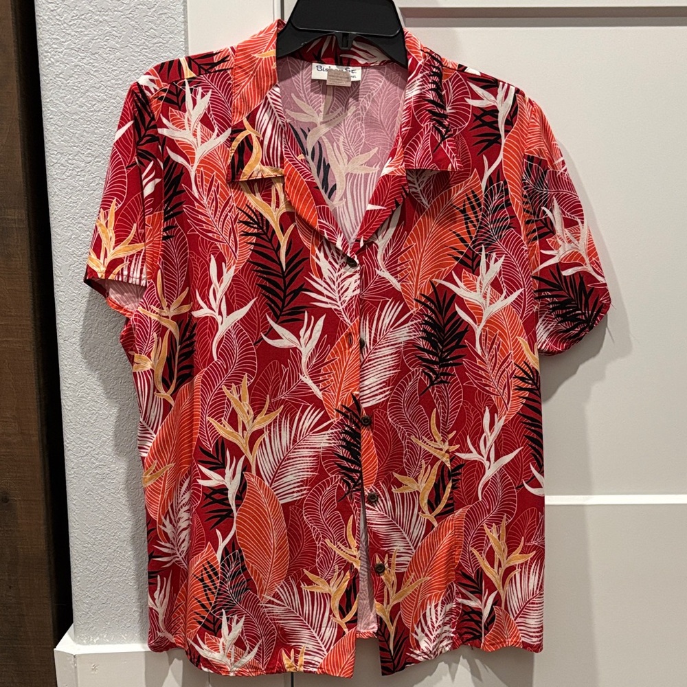 Tropical Leaf Print Button Down Shirt